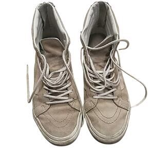 EUC vintage Vans gray suede leather skate board zip up high‎ tops men's 5.5 wo 7